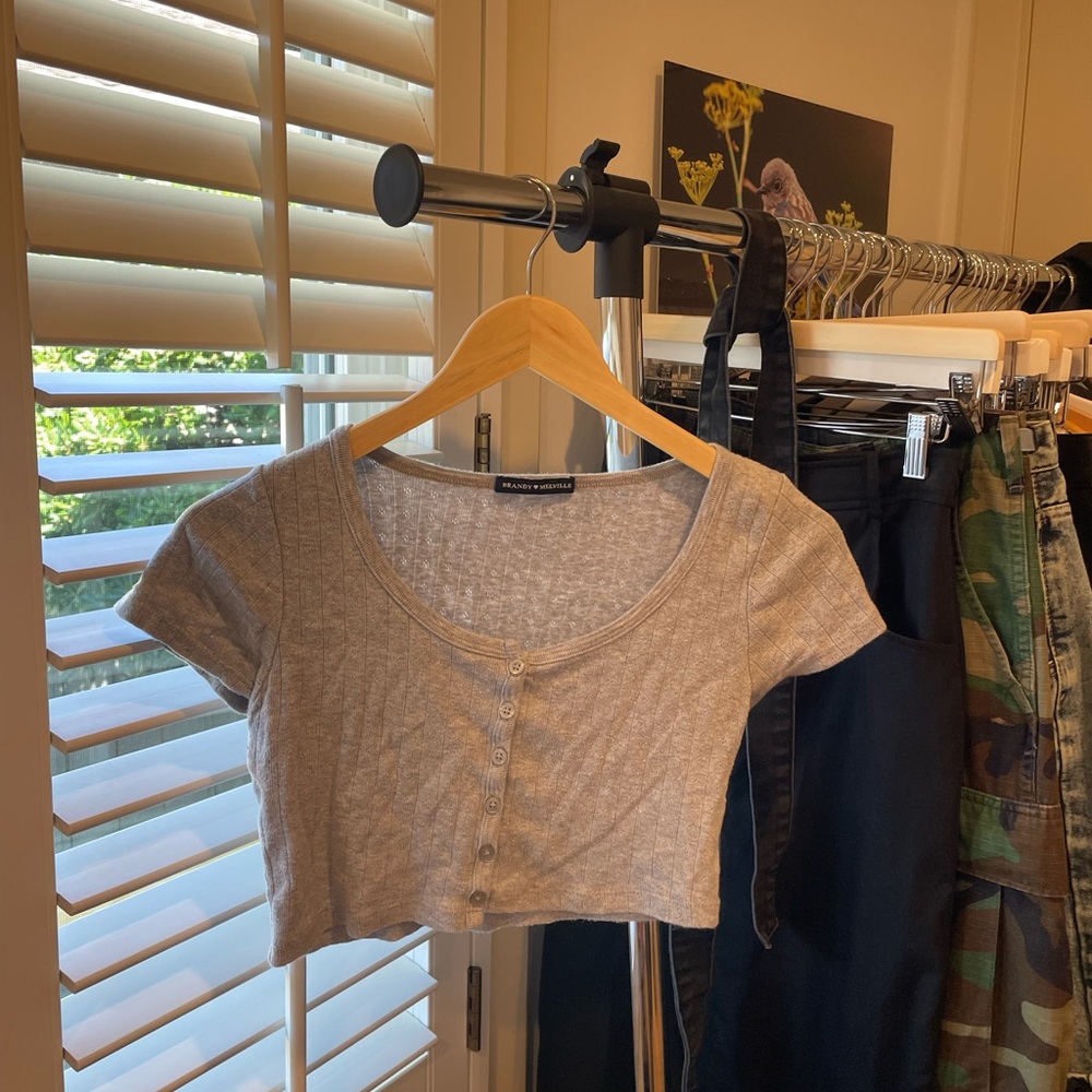 Brandy Meville grey button down cotton crop top